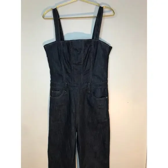 DL1961 Holloway Dark Wash Denim Flare Leg Jumpsuit 26 DL Performance - Picture 4 of 14